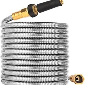 100 FT Garden Hose Expandable - 304 Stainless Steel Water Hose 100 FT - Heavy Duty Flexible Kink Free Hose, no Bite