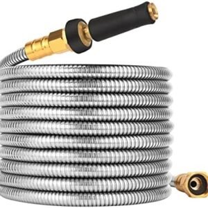 Expandable Metal Garden Hose 50 FT - 304 Stainless Steel Water Hose 50 FT - Lightweight non Kinking Flexible Garden Hose, no Bite