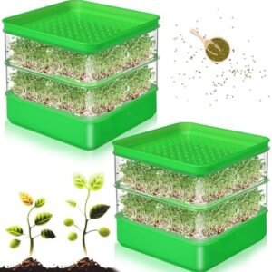 2 Sets Stackable Two Tier Seed Tray Sprouter, Beans Nursery Sprouting Tray, Soil Free Microgreens Growing Kit, Wheatgrass Grower Nursery Tray for Home Garden Kitchen