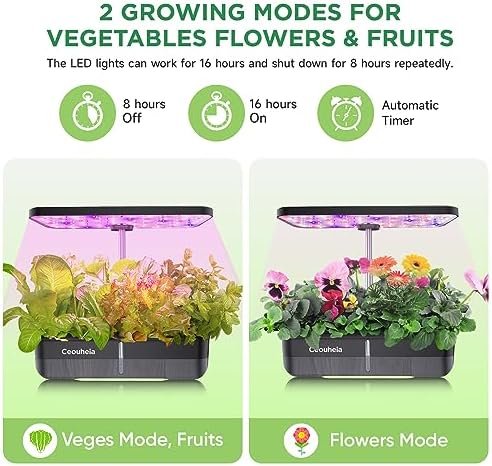 Hydroponics Growing System,12 Pods Indoor Garden System with 36W LED Grow Light, Indoor Herb Garden Plants Germination Kit with Automatic Timer, Adjustable Height, Gifts for Family (Black) - Image 4