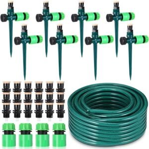 82 Ft 1/2 inch Standard Hose Multi Adjustable Garden Above Ground Sprinkler System Kit Irrigation Garden System 8 Sprinklers and 16 Hose Connectors Watering Set DIY Plant Watering Set