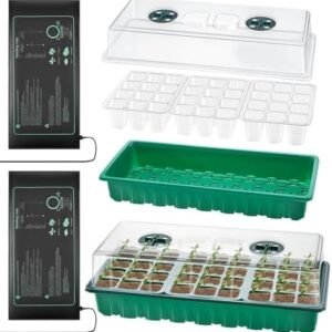 2 Set 36 Cells Seed Starter Kit Includes 2 Pcs 10.8 x 14.2 Inch Seed Starter Tray with Adjustable Humidity Dome Base Trays 2 Pcs Plant Seedling Heat Mats for Propagation Germination