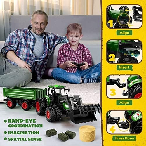 Remote Control Tractor Toy, Kids RC Tractor Set & Truck and Trailer Front Loader - Metal Car Head/8 Wheel/Light, Toddlers Farm Vehicle Toys for 3 4 5 6 7 8 9 Year Old Boys Girls Birthday Gift - Image 2