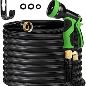 Expandable Garden Hose Up to 50ft, Lightweight Gardening Flexible Hose Pipe, Solid Brass Fittings, 2.2X Expanding Flexible Latex Water Hose with Spray Nozzle -Black
