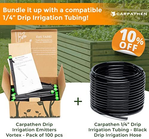 CARPATHEN 100 Drip Irrigation Emitters Vortex - Drip Irrigation Parts for Garden Drip Irrigation System - ¼" Irrigation Tubing Compatible - 360° Adjustable Fan Sprayer for Raised Beds, Potted Plants - Image 6
