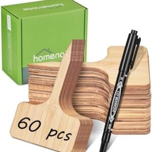 Homenote Bamboo Plant Labels 60Pcs Plant Tags for Seedlings T-Type Plant Tags for Plants Outdoor Garden Markers Vegetable Seedling Label Plant Name Sign Indoor Waterproof with Bonus a Pen（4*2.4 Inch）