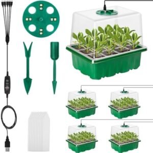Seed Starter Tray with Grow Light,5 Pack Seeding Starter Growing Kit with Light,Indoor Gardening Plant Germination Trays with Adjustable Humidity and 4" Heigher Cover
