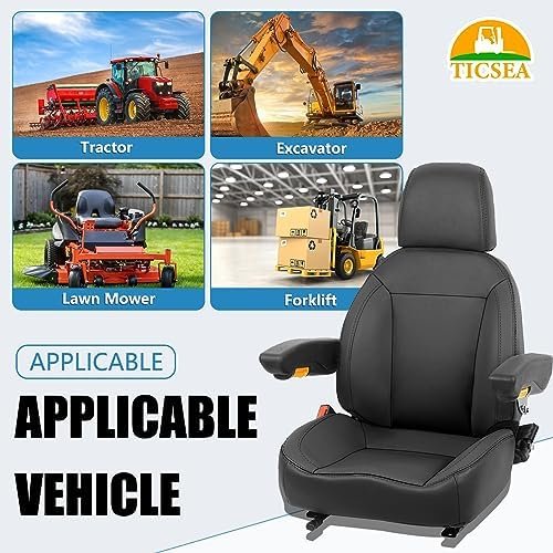 Universal Forklift Seat, Tractor Seat with Retractable Seatbelt and Adjustable Backrest Headrest Armrests for Excavator Harvester Loader Backhoe Dozer Telehandler(Black) - Image 7