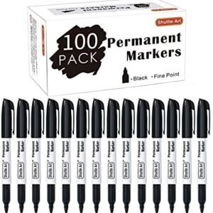 Shuttle Art Permanent Markers, 100 Pack Black Permanent Marker set,Fine Point, Works on Plastic,Wood,Stone,Metal and Glass for Doodling, Marking