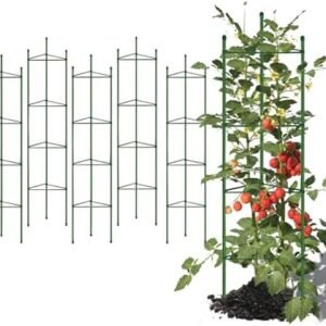 5ft 6-Pack Tomato Cage Support Green Garden Plant Sticks/Stakes for Climbing Plants, Vegetables, Fruit, Flowers