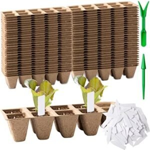 662 Seed Starter Trays with Drain Holes Cells Seedling Start Trays Seed Starter Kit Organic Peat Pots for Seedlings Germination Planting Tray with Plant Labels and Transplant Tools, Small Size