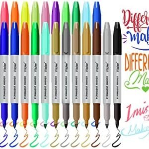 Vitoler 24 Colors Permanent Markers, Fine Point Art Marker Pens, Works on Plastic, Stone, Wood, Metal and Glass for Adult Kids Painting, Coloring, Doodling and Marking