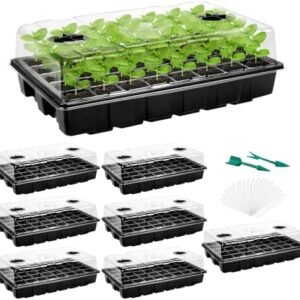 8Packs Seed Starter Trays with Lid 320 Clear Cells Seed Starting Trays Kit Plant Starter Kits with Adjustable Humidity Dome Plant Germination Trays with Drain Hole for Greenhouse & Gardens