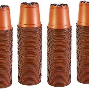 xGarden 100 Pack 4" (10CM) Plastic Red/Black Nursery Pots - Containers Perfect for Seed Starting, Transplants, and Cuttings