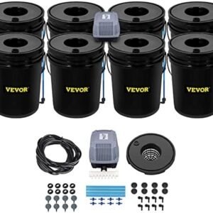 DWC Hydroponic System, 5 Gallon 8 Buckets, Deep Water Culture Growing Bucket, Hydroponics Grow Kit with Pump, Air Stone and Water Level Device, for Indoor/Outdoor Leafy Vegetables