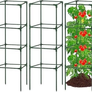 3Pack Tomato Cages for Garden,Square Tomato Plant Cage Support Heavy Duty Pole 57*15.4*15.4 Inches,Steel Plant Tower Stakes,Cherry Tomato Trellis Cucumber for Climbing Vegetables Flowers Fruits(Green)