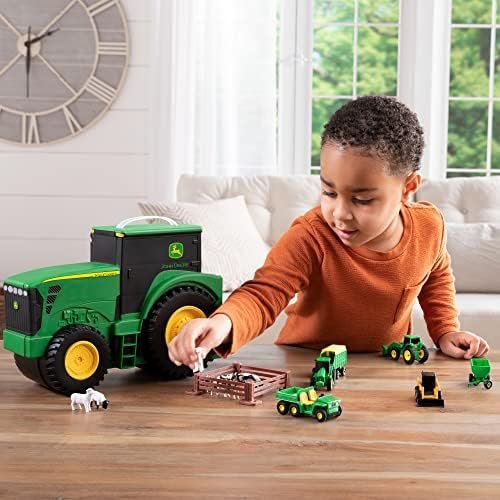 John Deere Value Set and Carrying Case - Portable Tractor-Shaped Carrying Case with 10 Compartments - Farm Toys - 18 Count - 3 Years and Up,Black/ Green/ Yellow - Image 3
