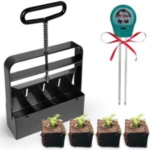 Mini Soil Blocker Manul 4 PCS 2 inch Soil Block Iron Maker with 3-in-1 Soil Tester for Home, Garden, Lawn, Farm, Indoor and Outdoor Use, Promote Plants Healthy Growth