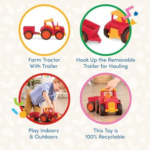 Battat- Wonder Wheels- Red Toy Tractor And Trailer – Farm Toys For Kids, Toddlers – Pretend Play - Recyclable Materials – 1 year + - Image 3
