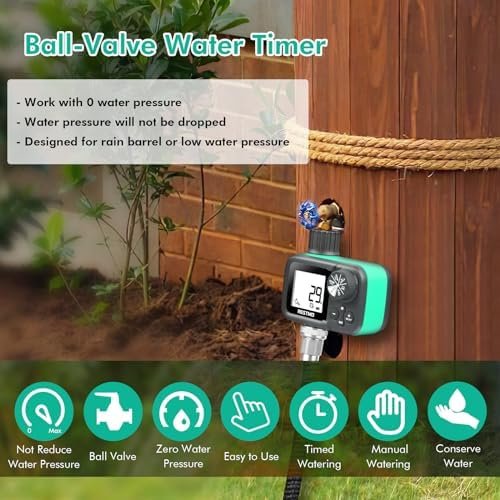 RESTMO Sprinkler Timer for Zero and Low Water Pressure, Ball Valve Hose Timer for Rain Barrel, Drip Irrigation, Outdoor Garden Faucet and Lawn Sprinkler, Automatic Digital Control and Manual Watering - Image 3