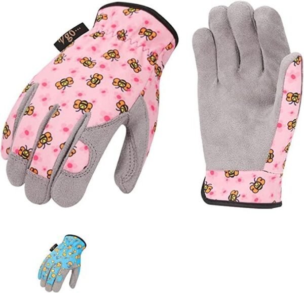 Vgo... 2pairs Kids Gloves Work&Garden, 3-9 Age Children Toddler Gloves for Outdoor Playing Yard Gardening