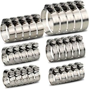 30Pcs Hose Clamps 1/4-2 in (6-51mm) Adjustable Range 304 Stainless Steel Worm Gear Hose Clamps Assortment Kit for Fuel Line, Plumbing, Automotive, Dishwasher, Washing Machine, Pool etc.