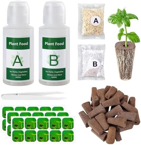 Hydroponics Garden Pods Kit, 30 Pcs Square Replacement Root Seed Grow Sponges with A&B Solid Plant Food, Compatible with IDOO-IG201 7 Pods/QYO/LYKO/ZUAIAI Hydroponics System