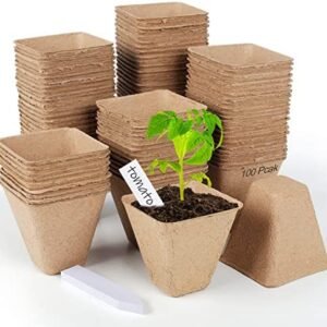 100PCS Peat Pots for Seedlings, 3.15 Inch Seed Starter Pots, Biodegradable Eco-Friendly Square Plant Seed Starter Peat Pots Germination Seedling Trays with, Bonus 20PCS Plant Labels
