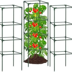 3Pack Tomato Cages for Garden,57*15.4*15.4 Inches Square Tomato Plant Cage Support Heavy Duty Pole,Steel Plant Tower Stakes,Cherry Tomato Trellis Cucumber for Climbing Vegetables Flowers Fruits-Green