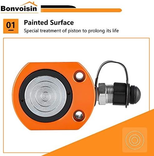 Bonvoisin 20T Hydraulic Ram Cylinder Jack Low Profile Porta Power Ram 0.55" Stroke Single-Acting Mini Jack Ram with CP-180 Hydraulic Hand Pump for Machinery Shipbuilding - Image 4