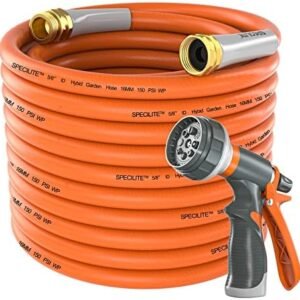 Garden Hose 50 ft x 5/8 in Heavy Duty, Flexible and Lightweight Water Hose, Burst 600 psi, Kink-less Hybrid Rubber Hose for Backyard, 3/4'' Brass Fittings