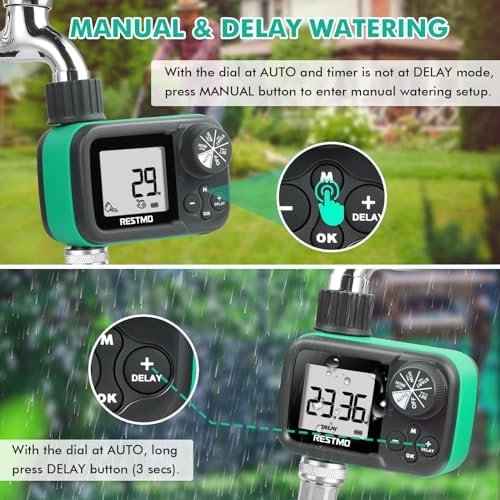 RESTMO Sprinkler Timer for Zero and Low Water Pressure, Ball Valve Hose Timer for Rain Barrel, Drip Irrigation, Outdoor Garden Faucet and Lawn Sprinkler, Automatic Digital Control and Manual Watering - Image 5
