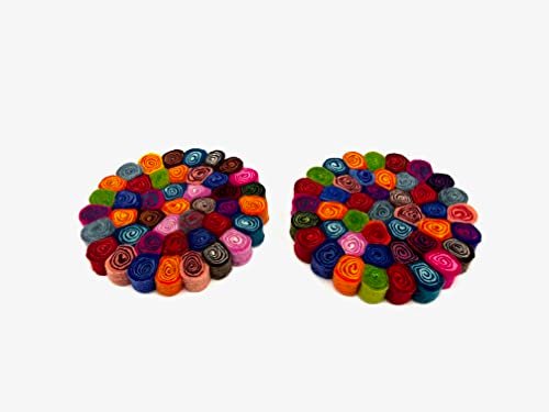 Handmade Trivet, Felt CandyCut Trivet, Potholders, Trivets, 100% Wool, Felt, Hot Pot Holders (Set of 2) Hot Pads, Durable, Heat Resistant Mat, Mats, Round Trivet (Multi) - Image 4