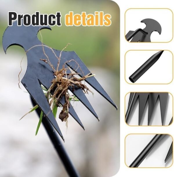 Garden Weed Puller Tool, 4 Teeth Weeding Artifact Uprooting Weeding Tool with Handle Multifunctional Weeders Tool (10.6 in, Black) - Image 2