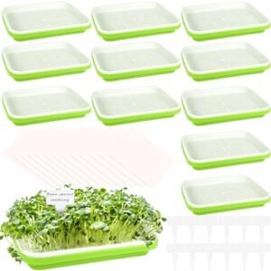 12 Seed Sprouter Trays with 20 Planter Tags and 12 Germinating Growing Papers Nursery Tray Seed Germination Trays Seed Sprouter Kit for Mung Beans Soybeans Peas Alfalfa Seeds