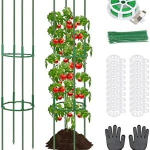 2 Packs Tomato Cages for Garden 48 Inches, Heavy Duty Tomato Trellis Tomato Plant Support for Climbing Plants Vegetable Fruit Crop Flower Vine with Tomato Clips, Twist Tie and Groves