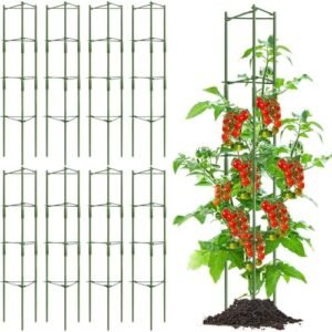 8 Pcs Tomato Cages for Garden up to 65" Plant Support Cage Trellis Assembled Tomato Garden Cage Heavy Duty Tomato Stakes with 150 Pcs Plant Clips for Climbing Plant Vegetables Flowers Fruit