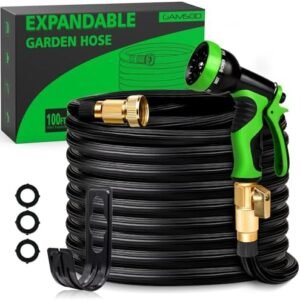 50ft Expandable Garden Hose, Lightweight Gardening Flexible Hose Pipe, Solid Brass Fittings, 2.2X Expanding Flexible Latex Water Hose with Spray Nozzle -Black