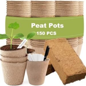 Peat Pots 150pcs with 4 Gallon Coco Coir Soil for Seedlings, 3.15 Inch Biodegradable Small Nursery Pots for Plants, Coco Coir Used as Seed Starting Soil
