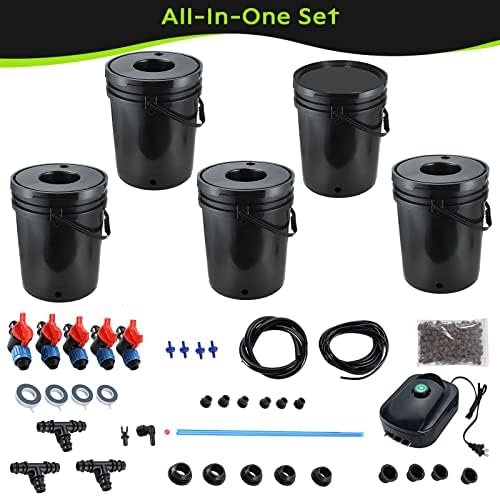 MAOPINER Deep Water Culture Hydroponic Bucket Kit with Air Pump, Airstone DWC Hydroponic System Indoor 5.28 Gallon (5 Buckets) - Image 2