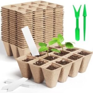 20 Pack 1.6 Inch Connected Square Peat Nursery Pots, Biodegradable Herb Seed Nursery Pot Kits, Seedling Pots, Outdoor Garden Sprouting Peat Pots with 20 Plant Tags