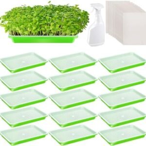 16 Sets Seed Sprouter Tray with Drain Holes Microgreens Growing Kit with Germinating Paper Garden Plant Germination Propagation Trays Nursery Tray for Seedling Planting