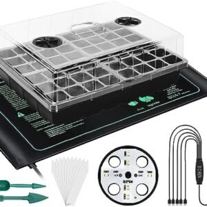 Seed Starter Tray with Seedling Heat Mat, Grow Light Samsung LM281B Diodes, Dimmable Seedling Starter Trays, 96 Cells Germination Trays Kit with Humidity Dome for Indoor Gardening Plant
