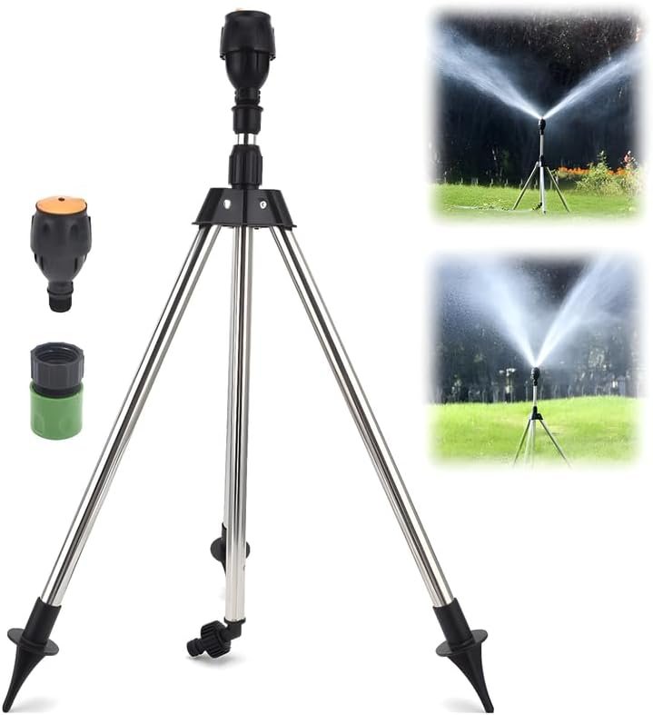 Rotating Tripod Sprinkler, Upgraded Stainless Steel Automatic Rotary Irrigation Tripod Telescopic Support Sprinkler with 360 Degree Large Area Coverage, Watering Sprinklers for Lawn Yard Garden
