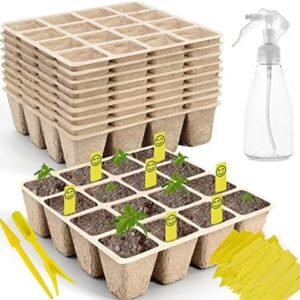 TCBWFY 160 Cell Seedling Start Trays with Drain Holes, 10 Pack, Peat Pots, Biodegradable, Ideal for Indoor and Outdoor Use
