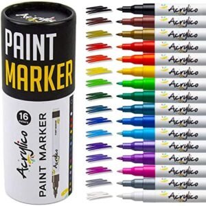 Acrylic Paint Pens for Rock Painting Set of 16 Paint Markers Extra Fine Tip for Wood, Canvas, Plastic, Ceramic, Glass, Drawing Craft Supplies for Adults & Kids for Scrapbooking & Drawing