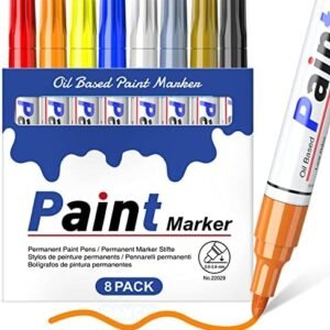 Permanent Paint Markers Paint Pens for Plastic Metal,Oil Based Paint Marker Pens Set, Quick Dry & Waterproof, Oil Paint Pen Paint Markers for Glass, Wood, Rock Painting, Tire, DIY Craft, 8 Colors