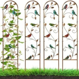 Blulu 4 Pack Hummingbird Metal Garden Trellis for Climbing Plants 60" Height Detachable Plant Flower Stand Decorative Vegetable Vine Arched Fence Trellis for Outdoor Patio Yard Lawn Decoration