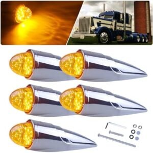 for Grakon 1000 Large Size Cab Marker Roof Running Top Lights Assembly 18 LED Torpedo Watermelon Amber Lights for International Kenworth/Peterbilt/Freightliner/Mack, 5Pcs