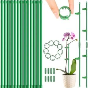 24 Pcs Adjustable Plant Support Stakes Garden Single Stem Support Stake Plant Cage Support Rings with Plant Clips and Connect Pipe for Indoor Outdoor Plants Tomato Orchid